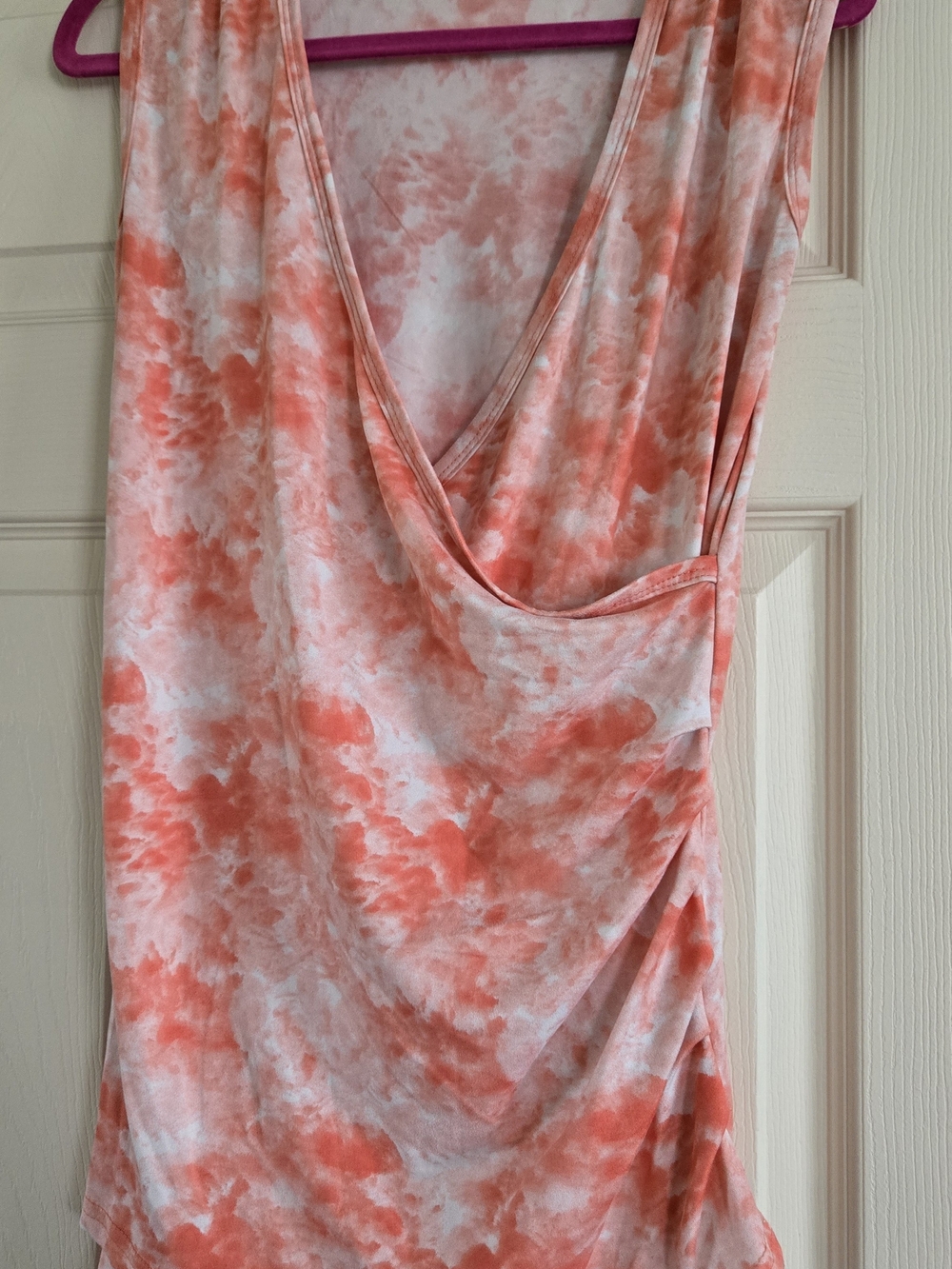 Doublju Coral and White Tie-Dye Tank